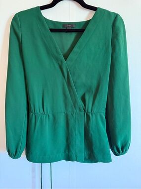 J.Crew Emerald Green Wrap Blouse Dark Academia Core Office Top S